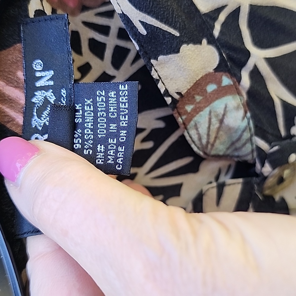 Citron Ladies Large Silk Spandex Sheer Mandarin Collar Black Butterfly Blouse - Picture 4 of 9